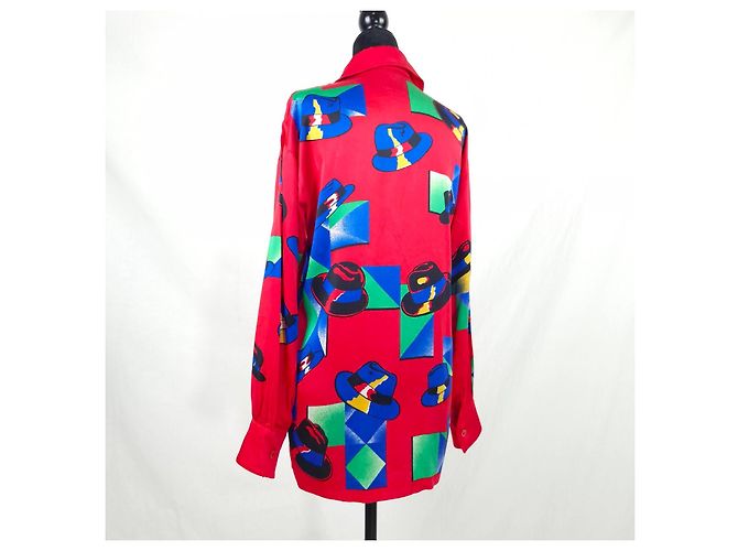 Escada camicia in seta con cappelli 1990s Multicolore - vista 2