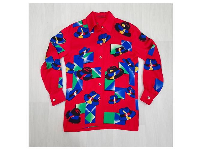 Escada camicia in seta con cappelli 1990s Multicolore - vista 5