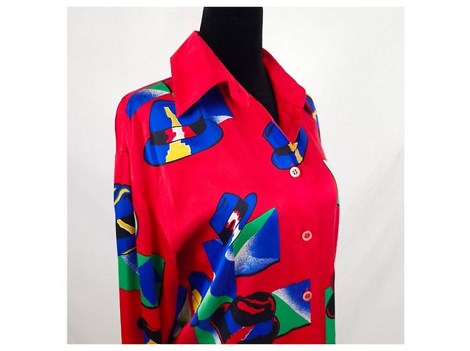 Escada camicia in seta con cappelli 1990s Multicolore - vista 7