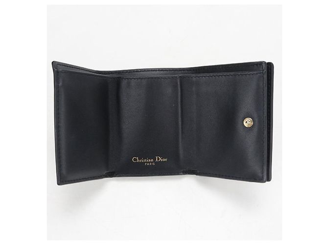 Portafoglio tri-fold Christian Dior in pelle di vitello nera Nero - vista 3