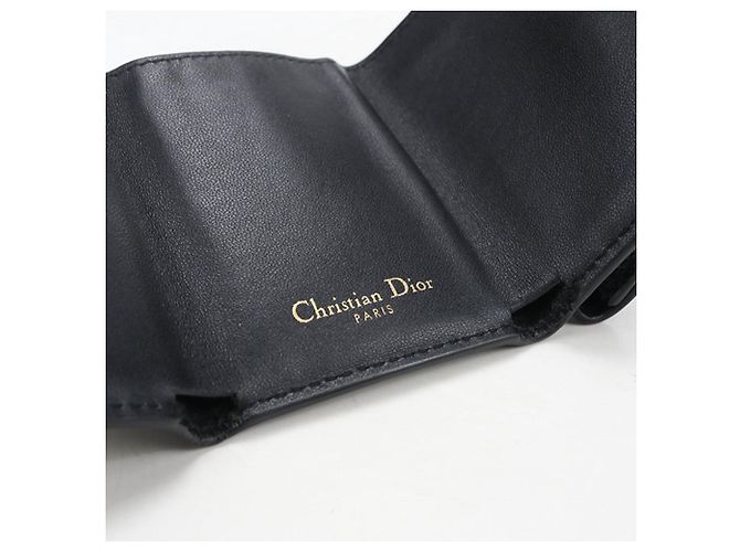 Portafoglio tri-fold Christian Dior in pelle di vitello nera Nero - vista 7