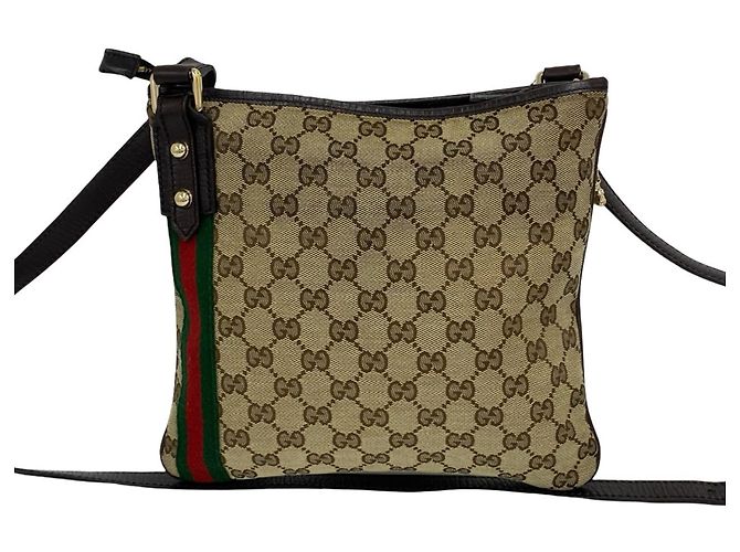 Borsa a tracolla Gucci Sherry Line con motivo GG Marrone Rosso Verde - vista 3