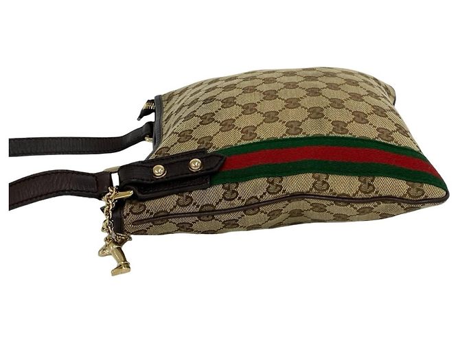 Borsa a tracolla Gucci Sherry Line con motivo GG Marrone Rosso Verde - vista 5