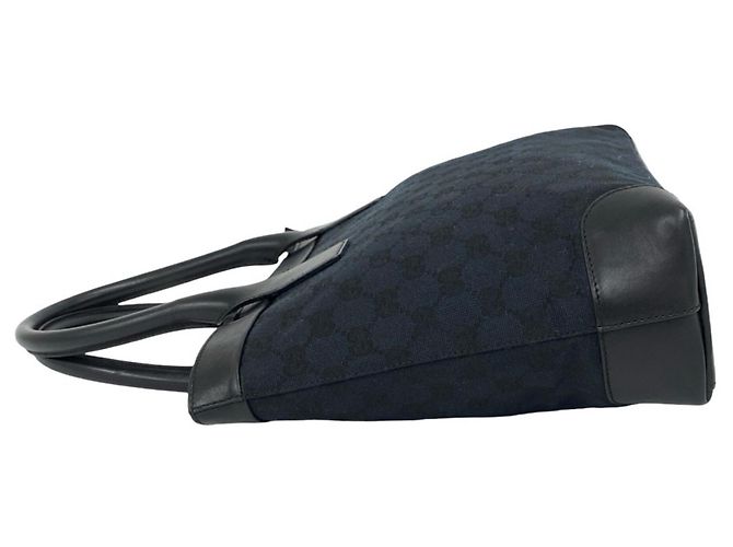 Gucci GG Logo Canvas Leder Tote Bag Schwarz Marineblau - Ansicht 5
