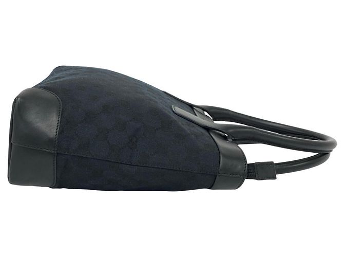 Gucci GG Logo Canvas Leder Tote Bag Schwarz Marineblau - Ansicht 6