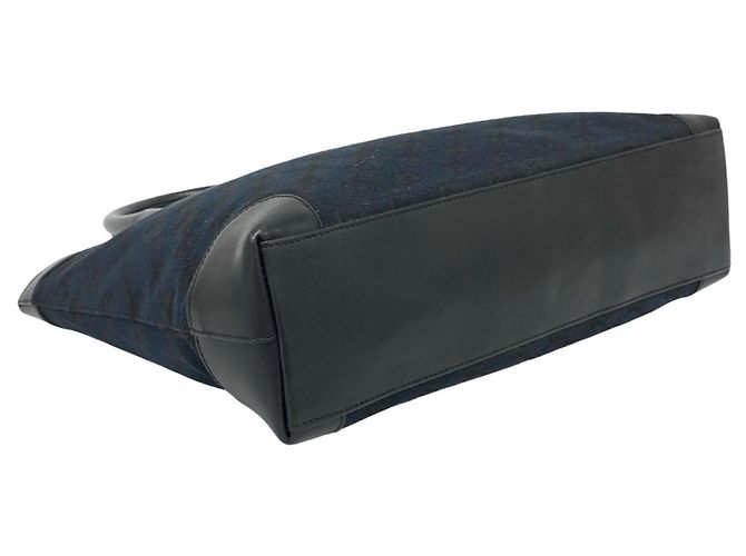 Gucci GG Logo Canvas Leder Tote Bag Schwarz Marineblau - Ansicht 7