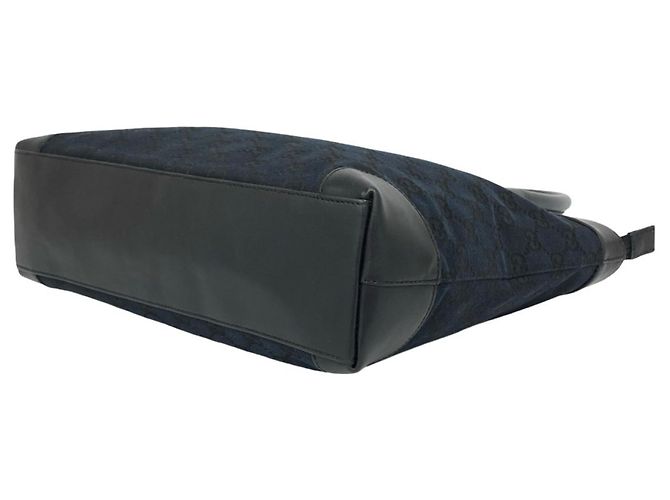 Gucci GG Logo Canvas Leder Tote Bag Schwarz Marineblau - Ansicht 8