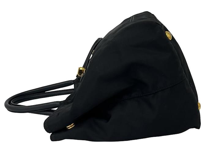 Tote Borsa Prada in nylon e pelle con logo Triangle Nero - vista 5