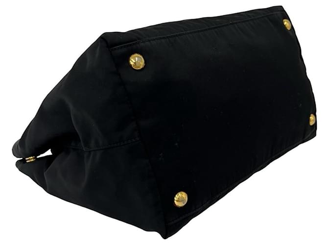 Tote Borsa Prada in nylon e pelle con logo Triangle Nero - vista 7