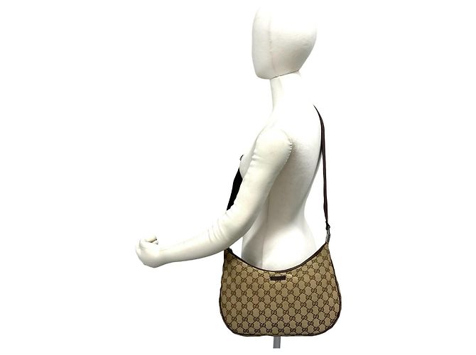 Borsa a tracolla Gucci in tela e pelle marrone - vista 2
