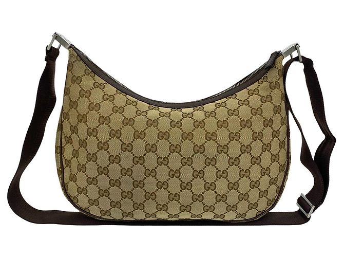 Borsa a tracolla Gucci in tela e pelle marrone - vista 3