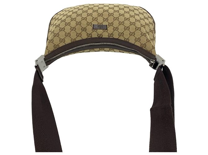Borsa a tracolla Gucci in tela e pelle marrone - vista 4