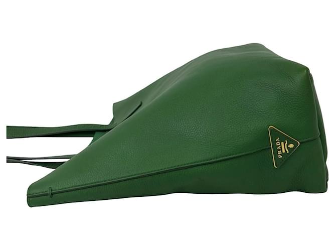 Prada Triangle Logo Leder-Tote-Bag Grün - Ansicht 5