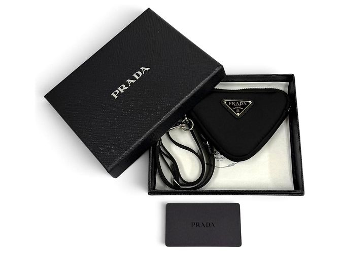 Portachiavi pochette Prada in Re-Nylon con logo triangolare Nero - vista 2