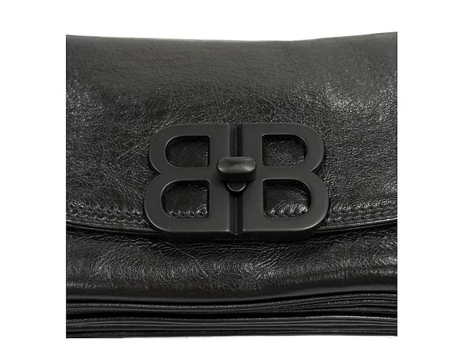 Borsa a tracolla Balenciaga BB in pelle morbida Nero - vista 10