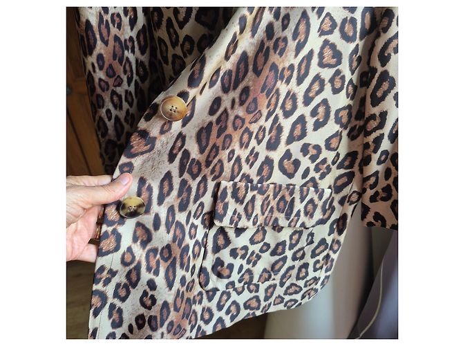 Alberto Biani Chaqueta de seda con estampado de leopardo Castaño - vista 3