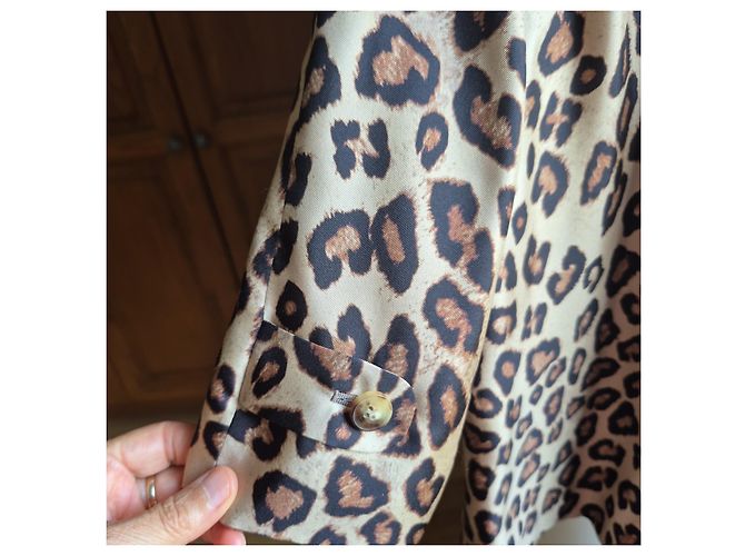 Alberto Biani Chaqueta de seda con estampado de leopardo Castaño - vista 4