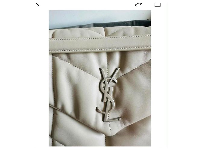 Saint Laurent Bolsa Puffer em couro acolchoado Bege - vista 6