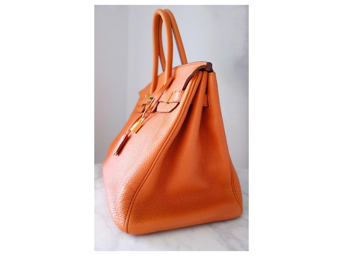 borsa Hermès Birkin 35 togo orange Arancione - vista 11