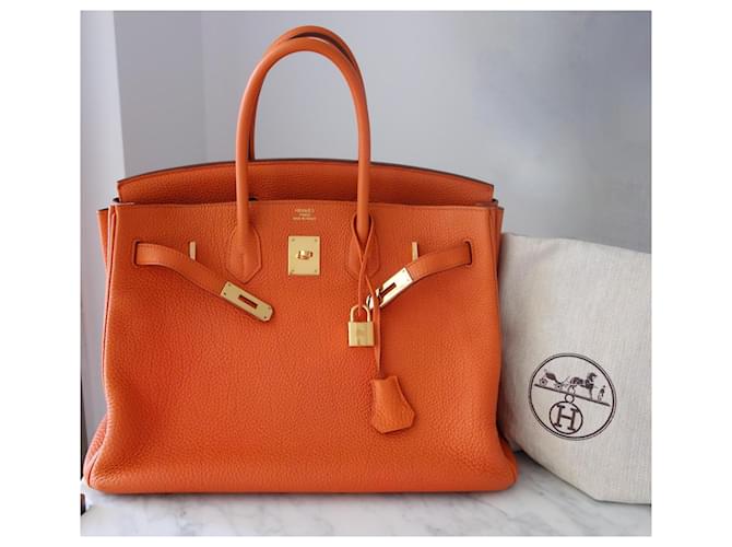 borsa Hermès Birkin 35 togo orange Arancione - vista 5