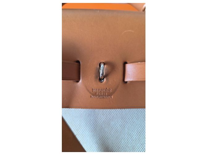 Hermès Herbag Zip backpack in canvas and leather Brown Beige - view 10