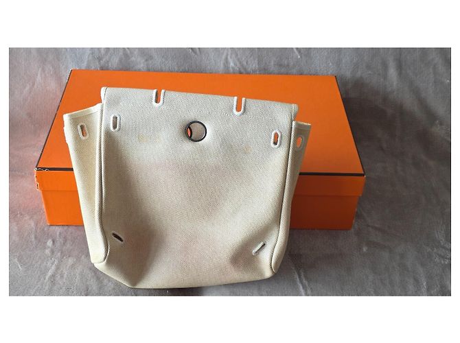 Hermès Herbag Zip backpack in canvas and leather Brown Beige - view 6