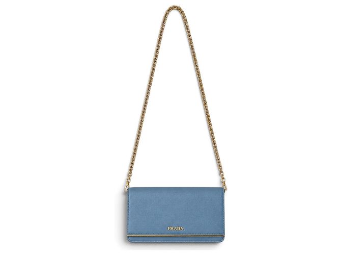 Cartera Prada de piel Saffiano azul con cadena dorada - vista 2