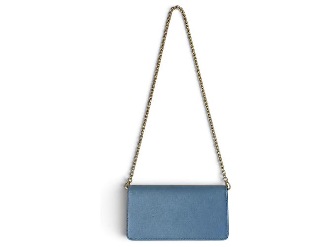 Cartera Prada de piel Saffiano azul con cadena dorada - vista 3