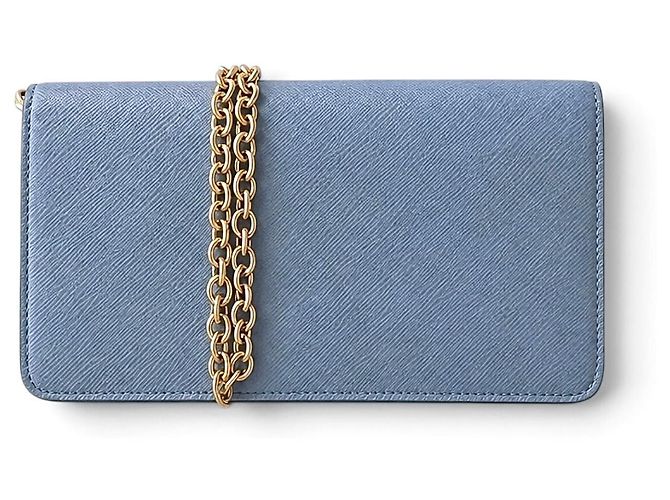 Cartera Prada de piel Saffiano azul con cadena dorada - vista 4