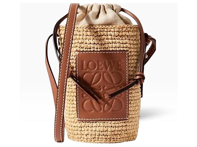 Borsa Loewe Cesta in paglia e pelle Marrone Beige - vista 18