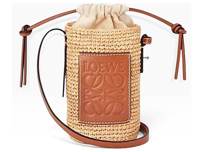 Borsa Loewe Cesta in paglia e pelle Marrone Beige - vista 4
