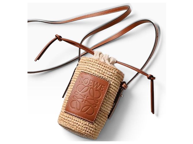Borsa Loewe Cesta in paglia e pelle Marrone Beige - vista 6