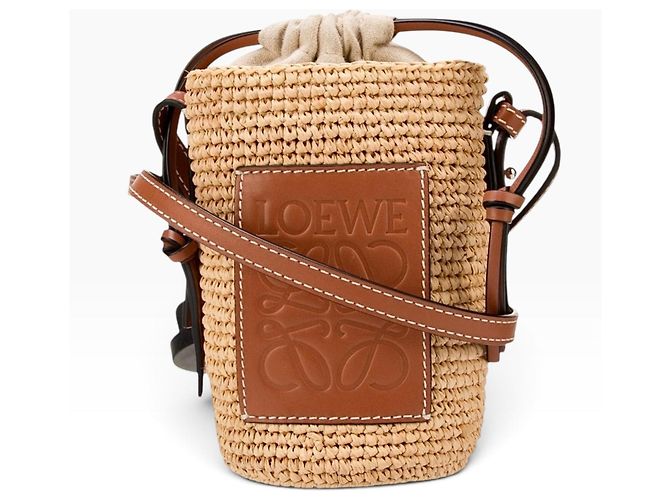 Borsa Loewe Cesta in paglia e pelle Marrone Beige - vista 7