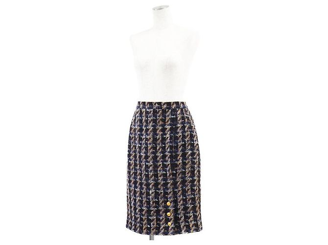 Falda Chanel de tweed de lana pied-de-poule Multicolor - vista 4