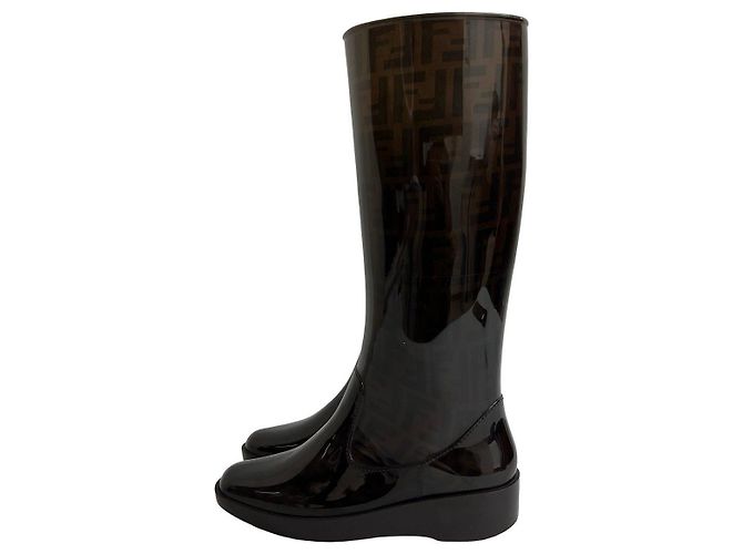 Fendi Zucca Gummistiefel lang Braun Schwarz - Ansicht 2