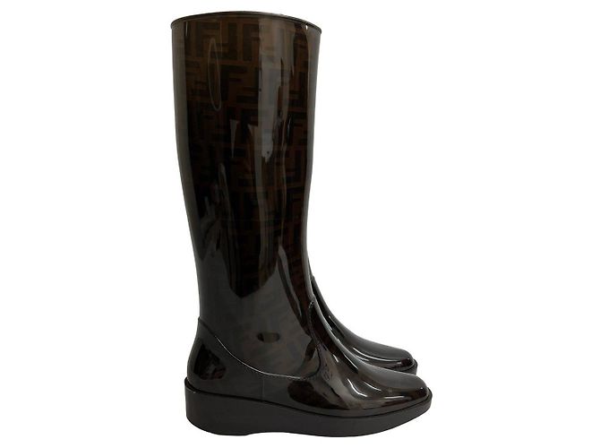 Fendi Zucca Gummistiefel lang Braun Schwarz - Ansicht 3