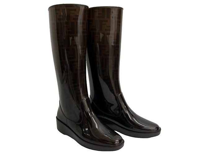 Fendi Zucca Gummistiefel lang Braun Schwarz - Ansicht 5