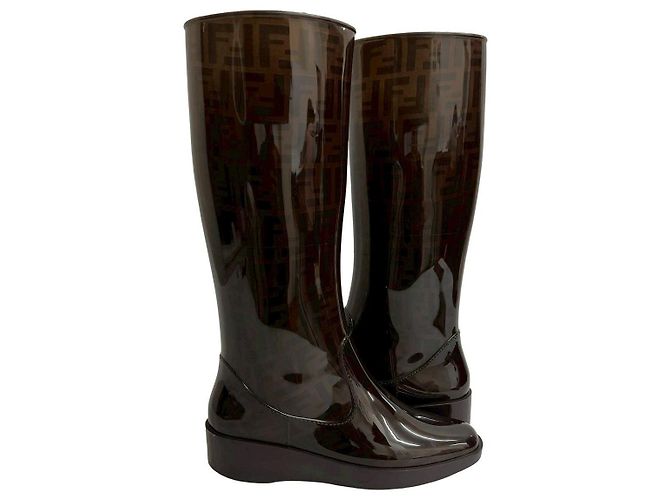 Fendi Zucca Gummistiefel lang Braun Schwarz - Ansicht 6