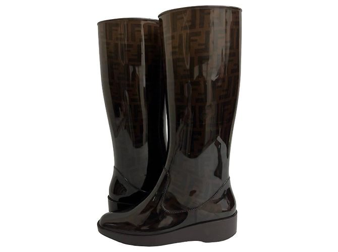 Fendi Zucca Gummistiefel lang Braun Schwarz - Ansicht 7