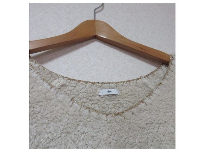 Autre Marque Sov. DOUBLE STANDARD CLOTHING Pull en maille col en V Écru - vue 3