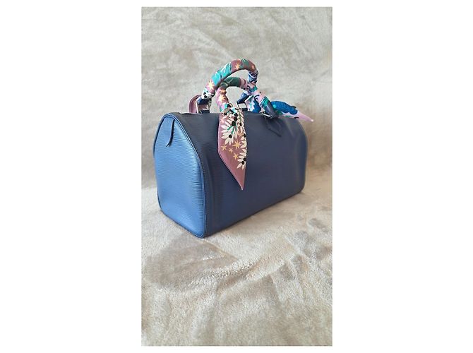 Louis Vuitton Borsa Speedy 25 in pelle Epi blu - vista 4