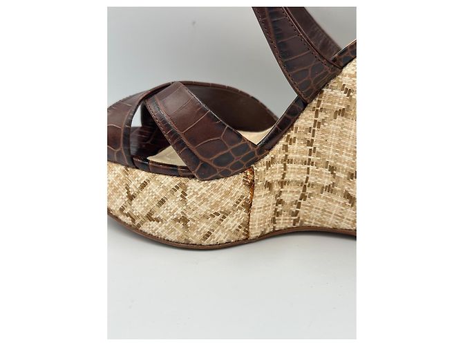 Sandali wedge in pelle Christian Dior Brown Cannage Platform Marrone - vista 11