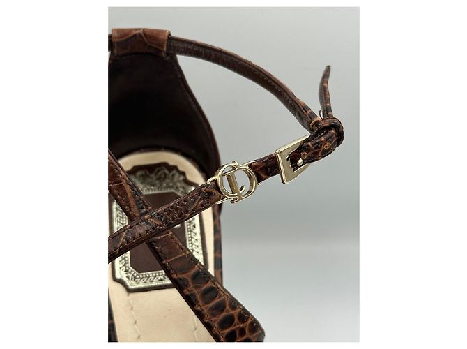 Sandali wedge in pelle Christian Dior Brown Cannage Platform Marrone - vista 12