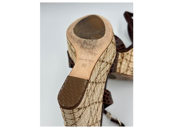 Sandali wedge in pelle Christian Dior Brown Cannage Platform Marrone - vista 13