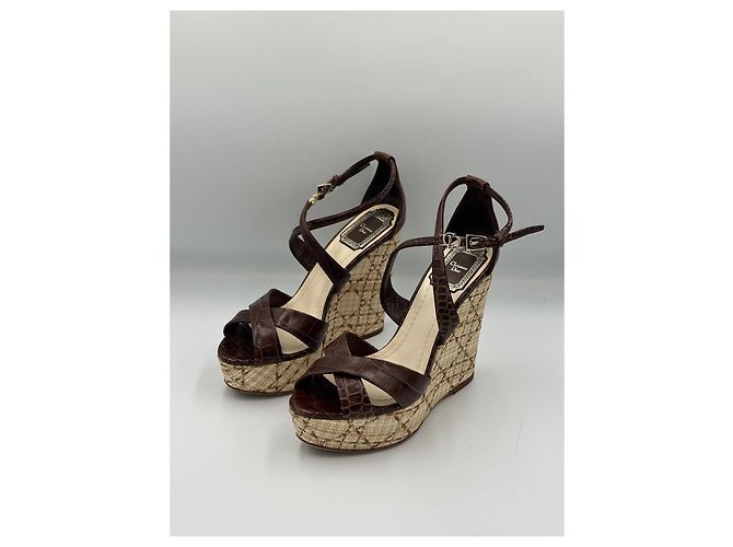Sandali wedge in pelle Christian Dior Brown Cannage Platform Marrone - vista 2