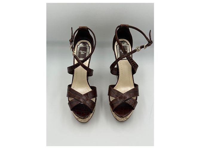 Sandali wedge in pelle Christian Dior Brown Cannage Platform Marrone - vista 4
