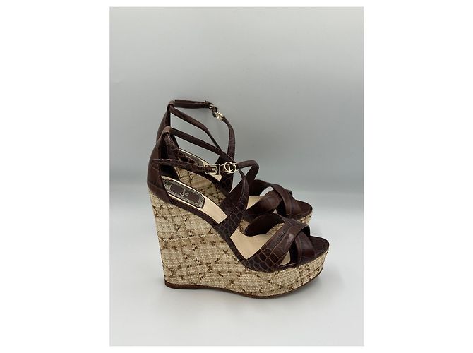 Sandali wedge in pelle Christian Dior Brown Cannage Platform Marrone - vista 5