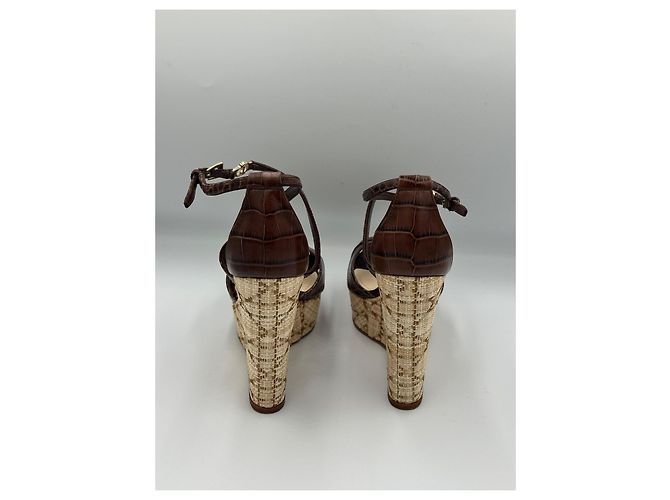 Sandali wedge in pelle Christian Dior Brown Cannage Platform Marrone - vista 6