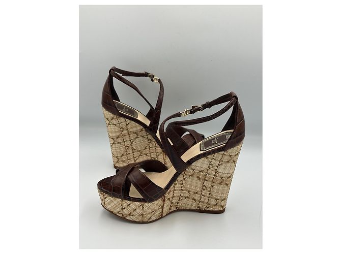Sandali wedge in pelle Christian Dior Brown Cannage Platform Marrone - vista 7