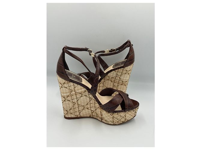 Sandali wedge in pelle Christian Dior Brown Cannage Platform Marrone - vista 8